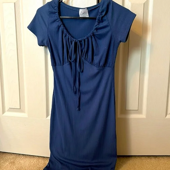 blue tight dress short Strappy-Open-Back Short Tight Party Dress with Ruching Black / XSmall